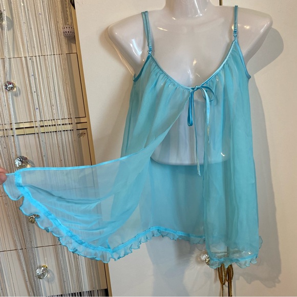 La Senza 2 Piece Baby Blue Sheer Chemise Sleep Shirt Cami Set Size S NWT - Picture 8 of 16